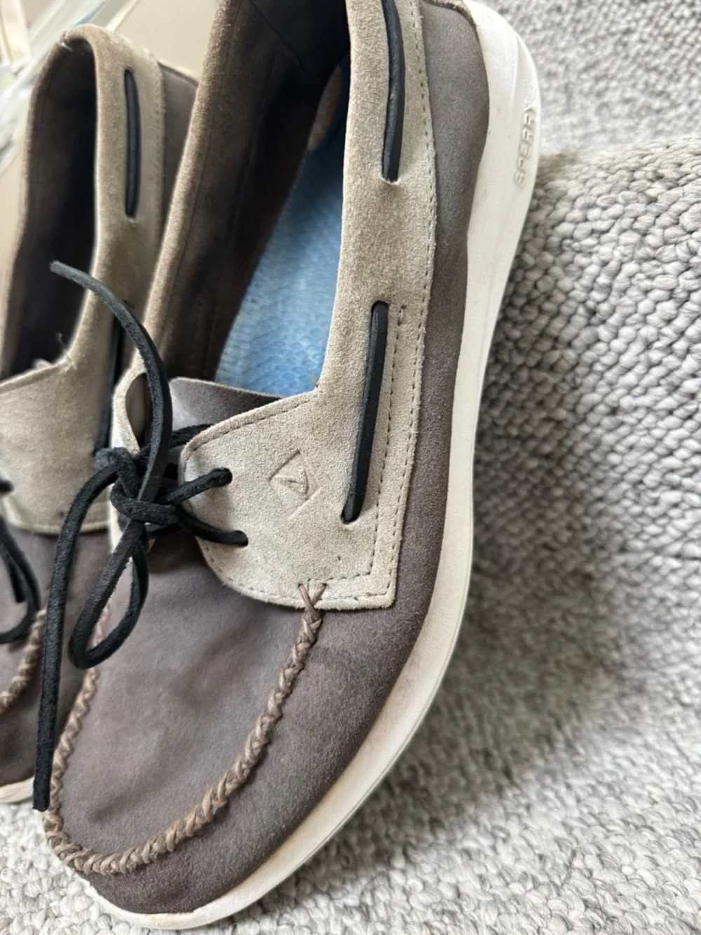 $140 Paul Sperry Men’s Suede Gray Boat Shoes Size 11.5 M Round toe, two-tone